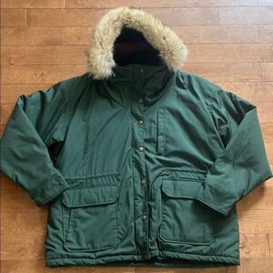 Woolrich Vintage Coyote Fur Trim Parka Green Plaid Lined Coat XL